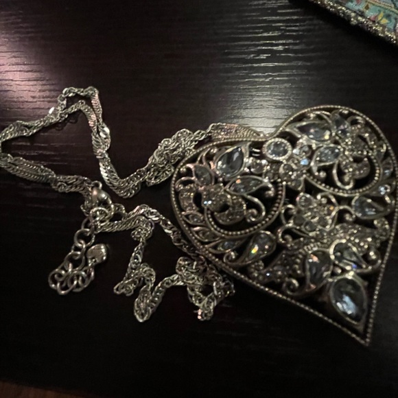 VINTAGE 2000S SILVER DIAMOND OVERSIZED HEART LOCK NECKLACE HIP HOP - Picture 5 of 5